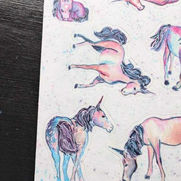 4x6 Watercolor Art Galaxy Speckled Unicorns Sticker Sheet - pink teal blue - Picture 5 of 6